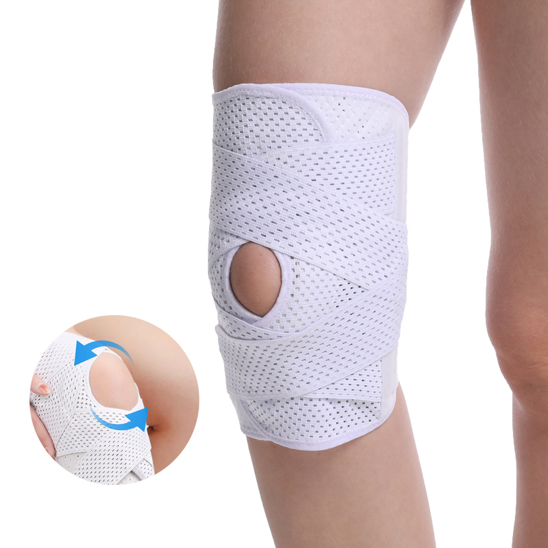 Support de genou ouvert multi-taille respirant avec enveloppe de genou réglable
