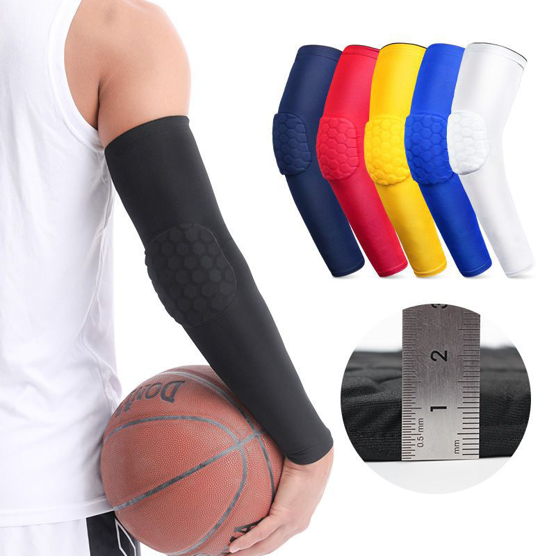 Manches de bras de coude lycra avec coussins de coude en nid d'abeille pour manches de coude de basket-ball compression d'usure confortable