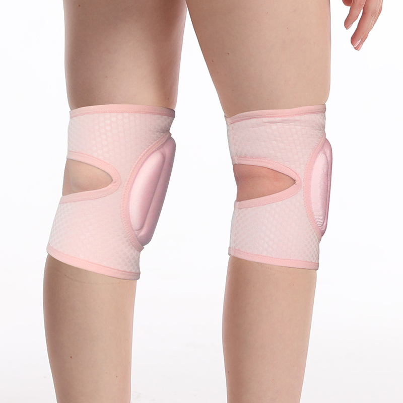 Tampon de genou de danse rose / noire avec gardien de genou de poche avec tampon à éponge épais